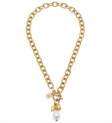 14K Goldplate 16 inch chain necklace with a cotton pearl and a toggle closure