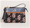 Women's black  floral embroidered on linen top zip wristlet from Spartina.