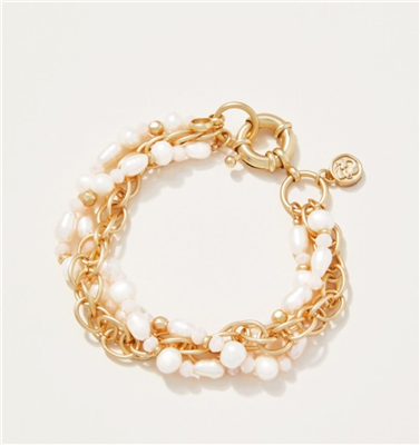 Ladies matte gold chain and pearl bracelet.