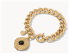 Ladies matte gold chain bracelet with medallion.