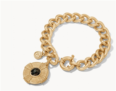 Ladies matte gold chain bracelet with medallion.