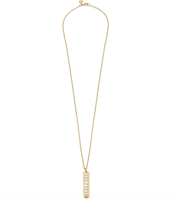 Ladies 30" Gold chain with gold bar with small freshwater pearls