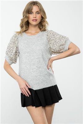 Women's Grey Short Sleeve Knit Top