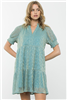 Women's short sleeve metallic teal dress.