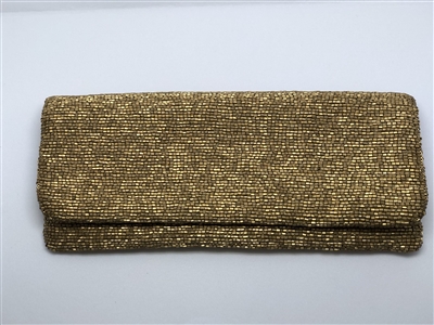 ladies metallic gold beaded fold over clutch handbag