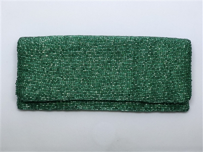 ladies metallic green beaded fold over clutch handbag