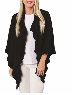 Ladies cotton ruffle wrap in black.