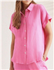 Women's pink short sleeve cotton crinkle gauze top from Tribal Jeans.