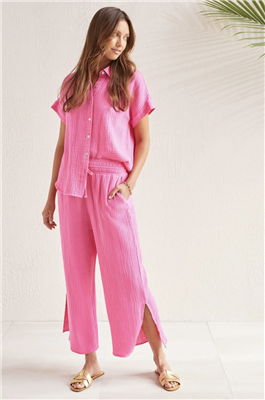 Tribal Jeans pink cotton gauze pants with wide leg