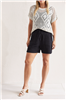 Women's 4 inch black cotton gauze shorts.