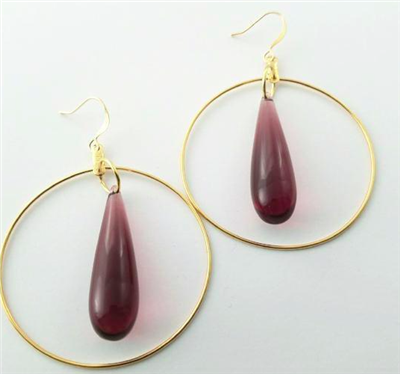 womens hoops with vintage amethyst lucite teardrops