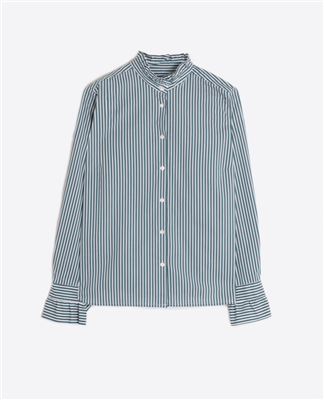 Vilagallo green and white stripe Nicola button front shirt with embroidered butterfly on the back.