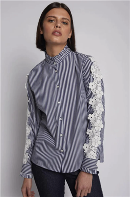 Womens Diana Blue and White Button Front Shirt from Vilagallo.