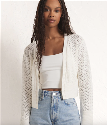 White Pointelle Cropped Cardigan Sweater