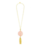 Ladies 36 inch chain necklace with beige resin cutout pendant with gold hardware