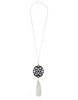 36 inch chain necklace with black resin cutout pendant with silver hardware