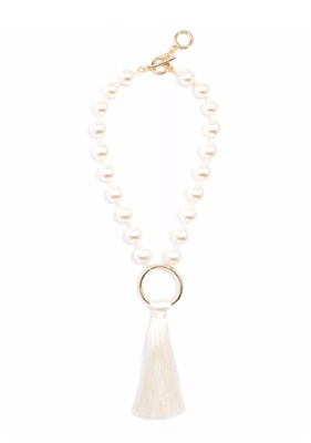 Women's 16" Pearl Bold Collar Necklace with cream fringe tassel