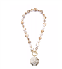 18 inch marble resin bead necklace with gold cutout pendant