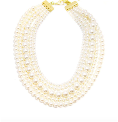 Women's 17.5"inch 5 row beaded  cream faux Pearl Necklace.