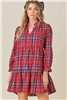 Women's short red plaid flannel dress.