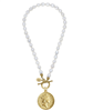 18 in freshwater pearl necklace with Queen Elizabeth Gold Coin on front toggle closure