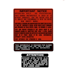 1985 1986 1987 Honda CR125R CR250R CR500R Warning decal sticker set