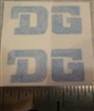 DG 1 3/8" x 5/8" light blue die cut sticker decal set.