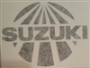 Suzuki sunburst die cut decal.  Glossy black fender size at 4" width x 3" tall.