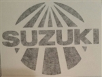 Suzuki sunburst die cut decal.  Glossy black fender size at 4" width x 3" tall.