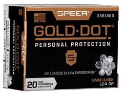 SPEER 9MM HP GOLD DOT 124gr - 20rd box