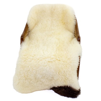 Soft Slight Curled Ivory White w Brown Swedish Sheepskin