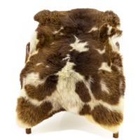 Short Wool Cushy Brown w Ivory White Spotted Sheepskin