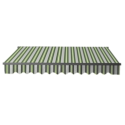 Retractable Patio Awning 10 x 8 Feet - Multi-Striped Green with Black Frame - ALEKO