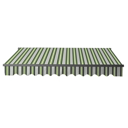 Motorized Retractable Black Frame Patio Awning 16 x 10 Feet - Multi-Striped Green - ALEKO