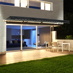 Half Cassette Motorized Retractable LED Luxury Patio Awning - 3 x 2.4 Meters (10 x 8 Feet) - Black - ALEKO