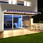 Half Cassette Motorized Retractable LED Luxury Patio Awning - 3 x 2.4 Meters (10 x 8 Feet) - Multi-Striped Red - ALEKO