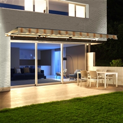 Half Cassette Motorized Retractable LED Luxury Patio Awning - 3 x 2.4 Meters (10 x 8 Feet) - Multi-Striped Yellow - ALEKO