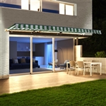 Half Cassette Motorized Retractable LED Luxury Patio Awning - 3.9 x 3 Meters (13 x 10 Feet) - Green and White Stripes - ALEKO
