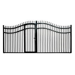 Steel Dual Swing Driveway Gate with Built-In Pedestrian Door - VIENNA Style - 16 x 7 Feet - ALEKO