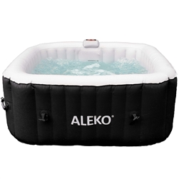 Square Inflatable Hot Tub Spa With Cover - 4 Person - 160 Gallon - Brown and White - ALEKO