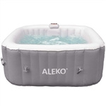 Square Inflatable Jetted Hot Tub Spa With Cover - 4 Person - 160 Gallon - Gray and White - ALEKO