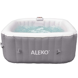 Square Inflatable Jetted Hot Tub Spa With Cover - 4 Person - 160 Gallon - Gray and White - ALEKO