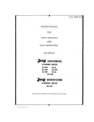 Jeep Service (Shop) Manual, Early CJ models, CJ-2A, 3A, 3B, Early -5, Early -6 and DJ-3A, 280 pages
