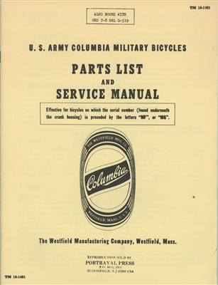 U.S. Army Columbia Military Bicycles Parts List and Service Manual (G519)