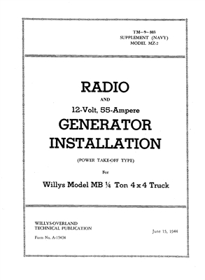 US Navy Installation Manual Radio and 12v 55a Generator (GPW / MB Radio Jeeps)