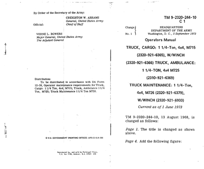 CH-244-10 Operator Supplement for M715/M725 "Kaiser Jeep"