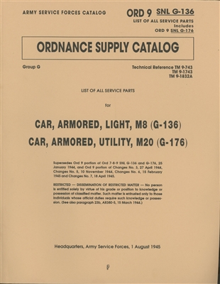 ORD 9 G136 Illustrated Parts for Armored Car M8/M20 (G136, 176).
