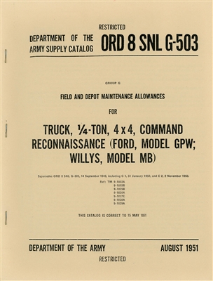 ORD 8 G503 Spare Parts and Equipment Listing for MB/GPW (1951)