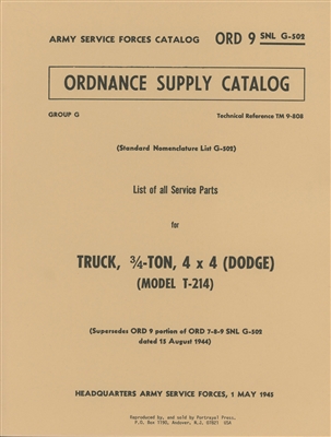 ORD 9 G502 Illustrated Parts Manual Dodge 3/4 Ton 4x4 WC Series +