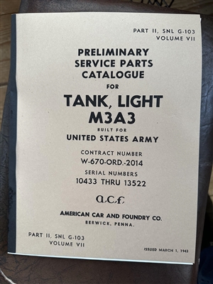 SNL G103 Preliminary Service Parts Catalog for Tank, Light, M3A3